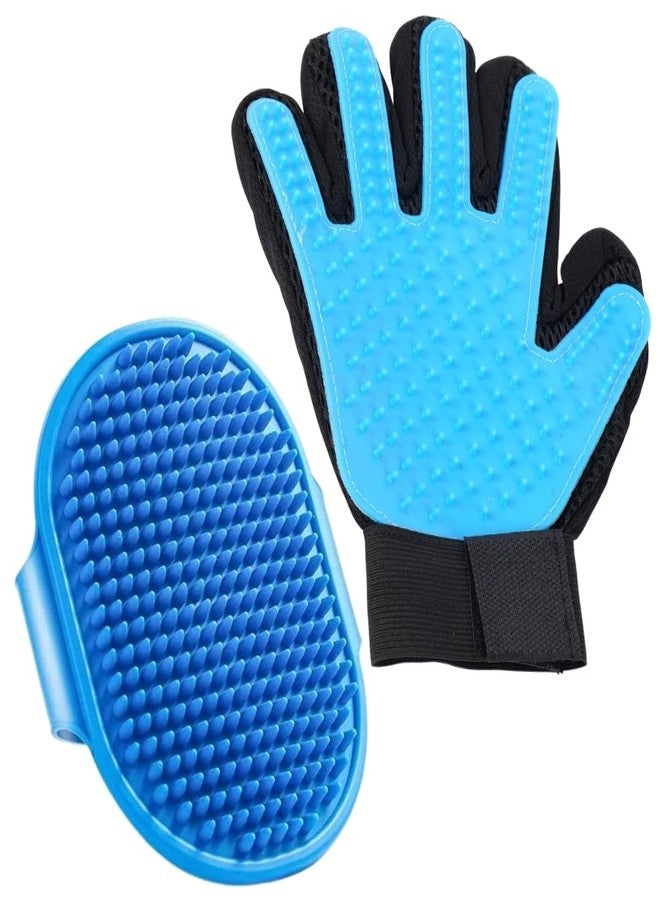 REGIIS Pet Grooming Set with Deshedding Glove and Massage Brush, Blue and Black, Silicone Material, for Dogs(PACK OF 2) - Image 1